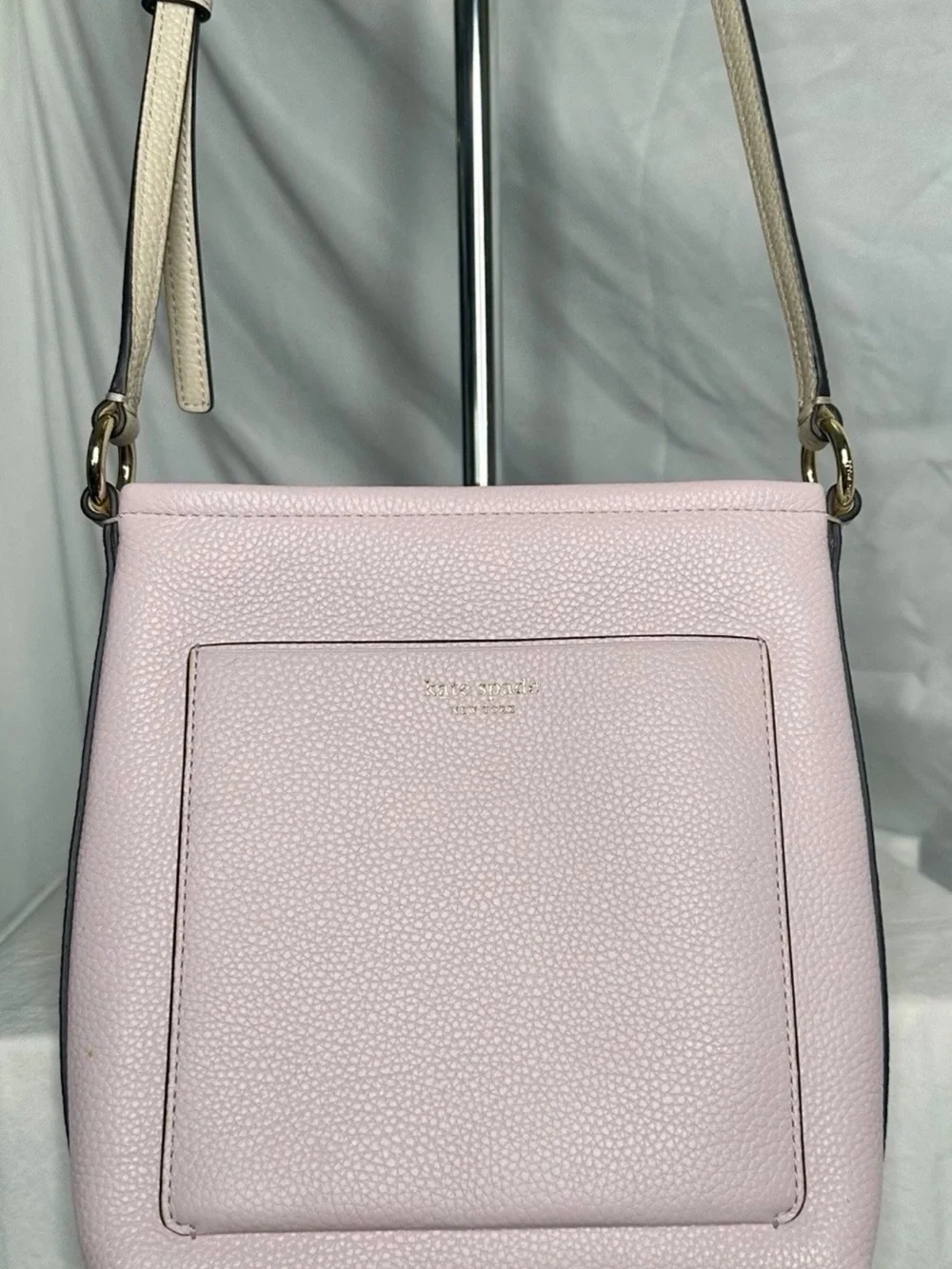 kate spade light pink pebbled leather crossbody with cream strap